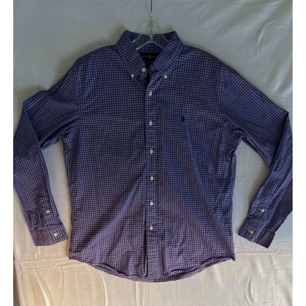 Ralph Lauren Mens Custom‎ Fit Purple Check Button Down Shirt LG 26-05-28